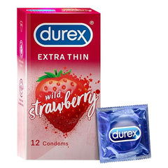 Durex Extra Thin Intense Strawberry Flavored Condoms For Men - 12s