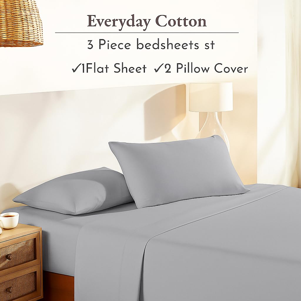 Double Bedsheet For Queen Size With 2 Matching Pillow Cover - 90 X 100 Inches, Light Grey | Breathable & Durable, Soft Touch & Perfect For All Seasons