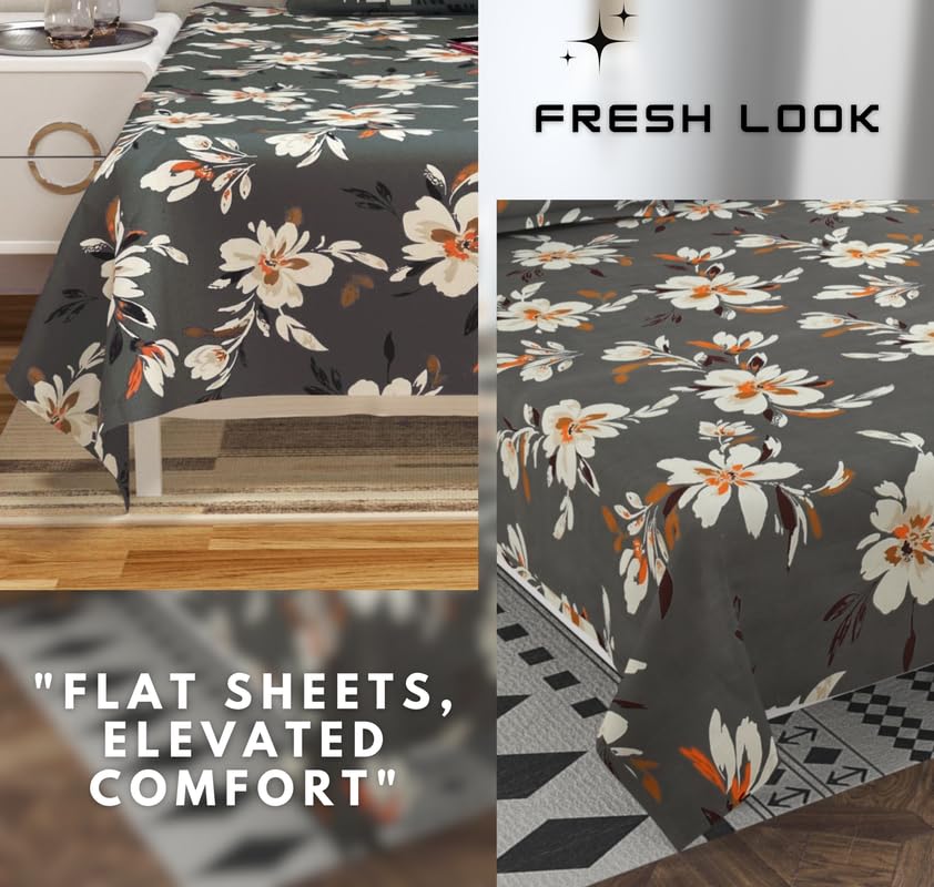 100% Cotton Double Bedsheets King Size With 2 Large Size Pillow Covers | 90 X 100 Inches, Dark Grey | Soft & Breathable Premium Printed Design Bedsheet