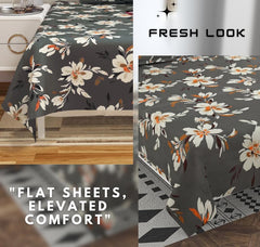 100% Cotton Double Bedsheets King Size With 2 Large Size Pillow Covers | 90 X 100 Inches, Dark Grey | Soft & Breathable Premium Printed Design Bedsheet