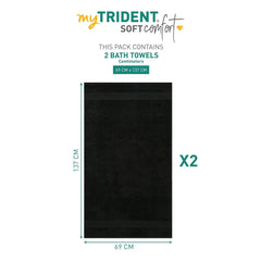 Trident Soft Comfort Air Rich 100% Cotton Bath Towels 500 Gsm | Large Size Bathroom Towels For Men/Women, 2 Pcs (Black)