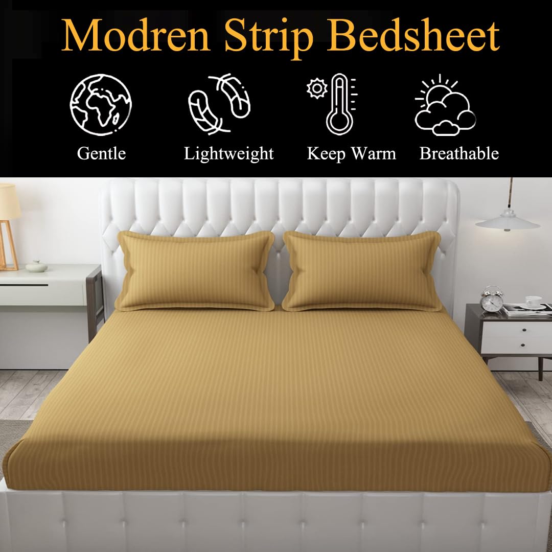 Wrinkle Resistant King Size Bedsheet With 2 Pillow Cover - 108 X 108 Inches, Beige | Smooth, Breathable, Comfortable Double Bedsheet