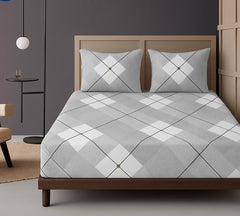1 Bedsheet For Double Bed With 2 Pillow Covers - 90 X 100 Inches, Grey & White | Premium Cotton Material Double Bedsheet Queen Size | Skin Friendly & Long Lasting
