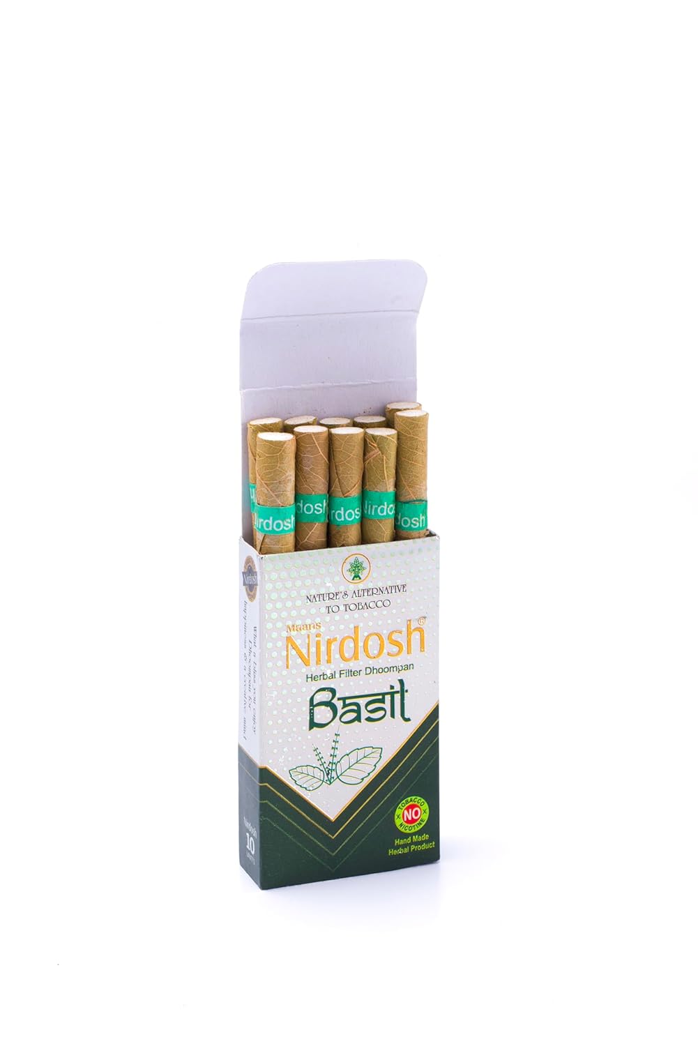 Basil Flavored Herbal Filter Dhoompan Sticks - Pack Of 2X 10 Pcs Herbal Cigarette | Bidi Sticks Rolled In Tendu Leaves, Non-Addictive Sticks - Tobacco Free & Nicotine Free