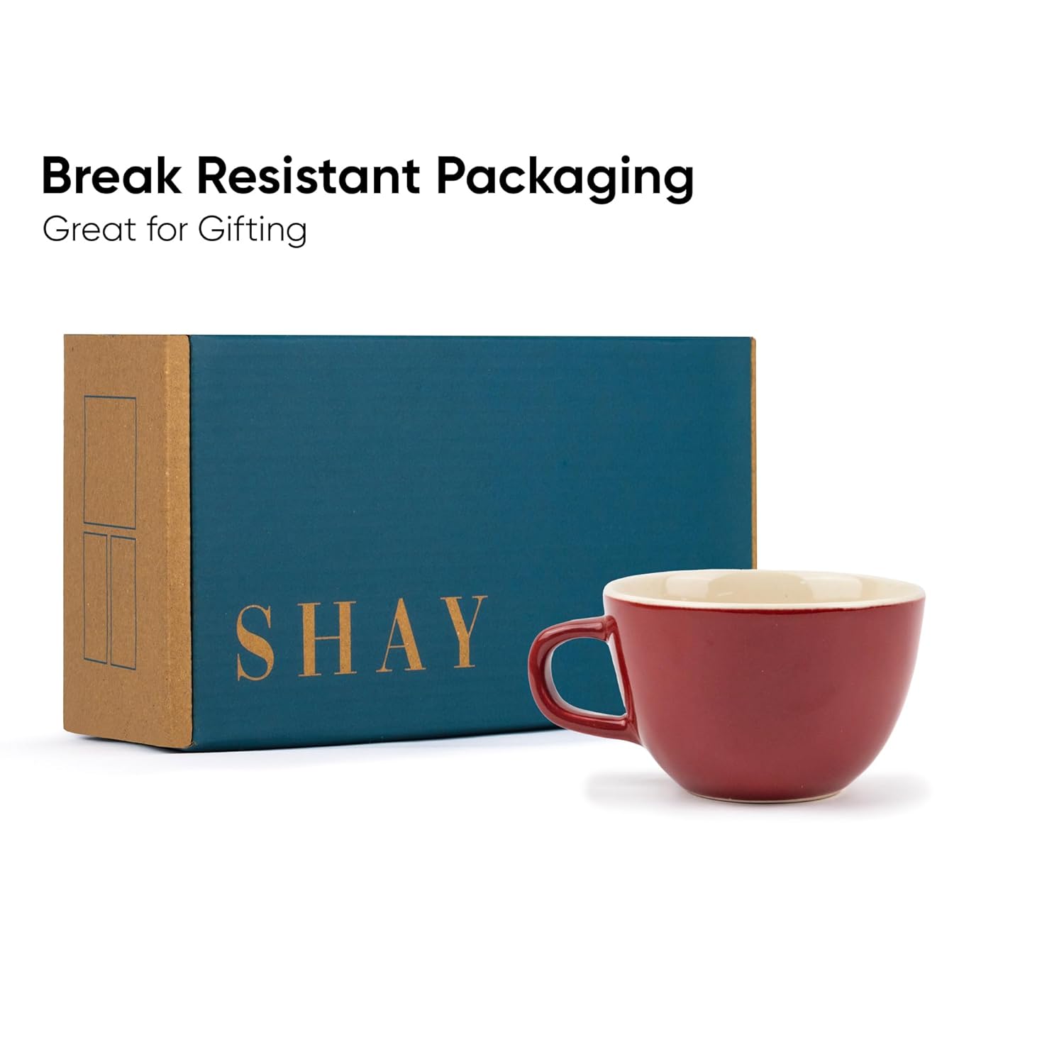 Large Ceramic Coffee Cup Set Of 2 - Burgundy, 300ml Each | Cappuccino Cup With Glossy Finish - Large Ceramic Coffee Cup | Premium Stoneware Coffee Cup - Microwave Safe