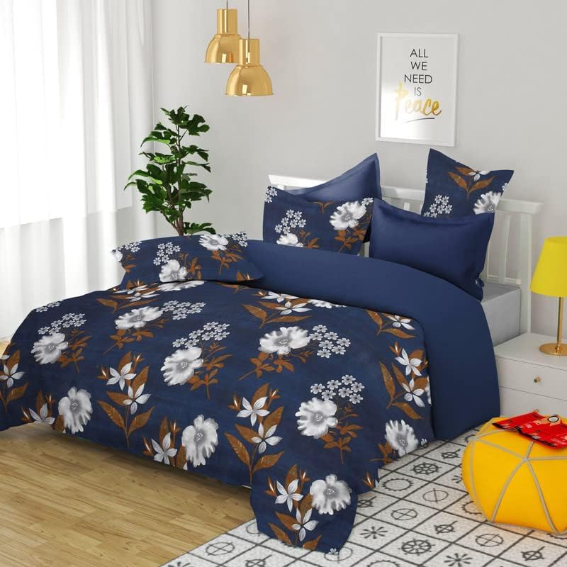 Microfiber Double Bedsheet For Queen Size With 2 Pillow Covers Soft | 86 X 88 Inches, Dark Blue - Double Bed With All Around Elastic | Soft & Smooth To The Touch