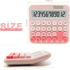 Fycan Calculator Student Cute Calculators Portable Easy Carry Cute Creative School Office Supplies 12 Digit Solar Battery Dual Power With LCD Large Display Calculator Desktop Calculator_1 (Pink)