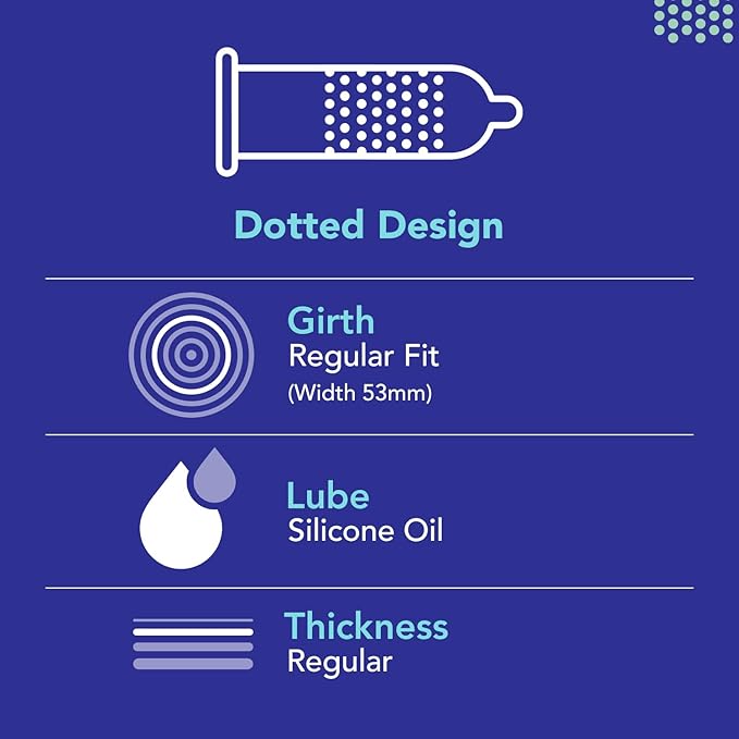 Bleu Vegan & 100% Natural Latex Dotted Condoms For Men With Extra Dots Toxin Free 8 Count Pack Of 2