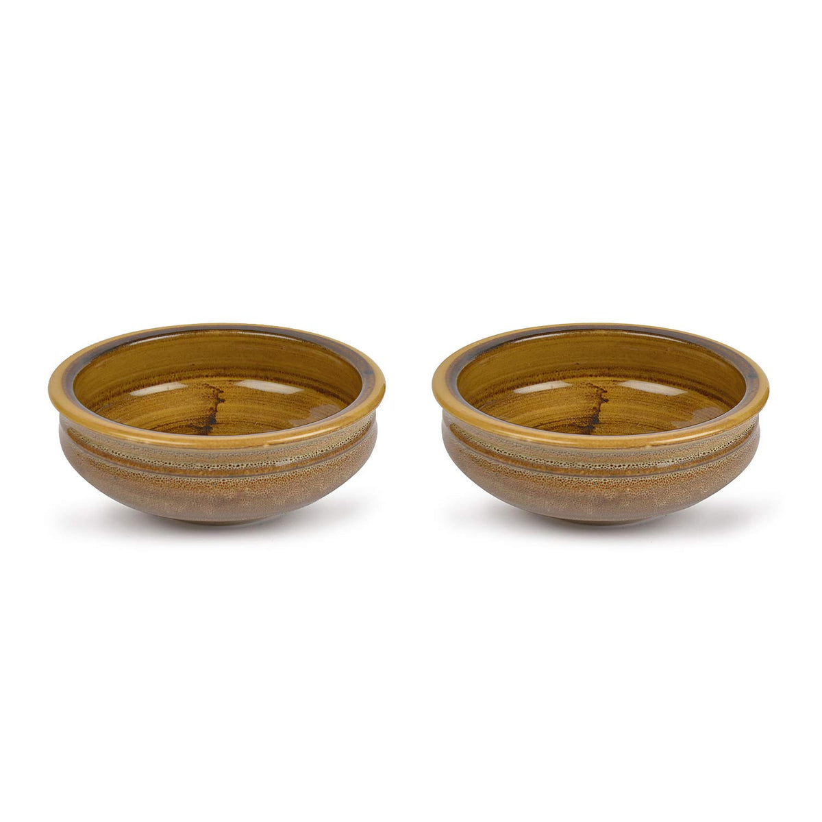 Studio Pottery Ceramic Snack Serving Bowls Set Of 2 - 400ml Each, Mustard Yellow | Decorative Bowls For Kitchen