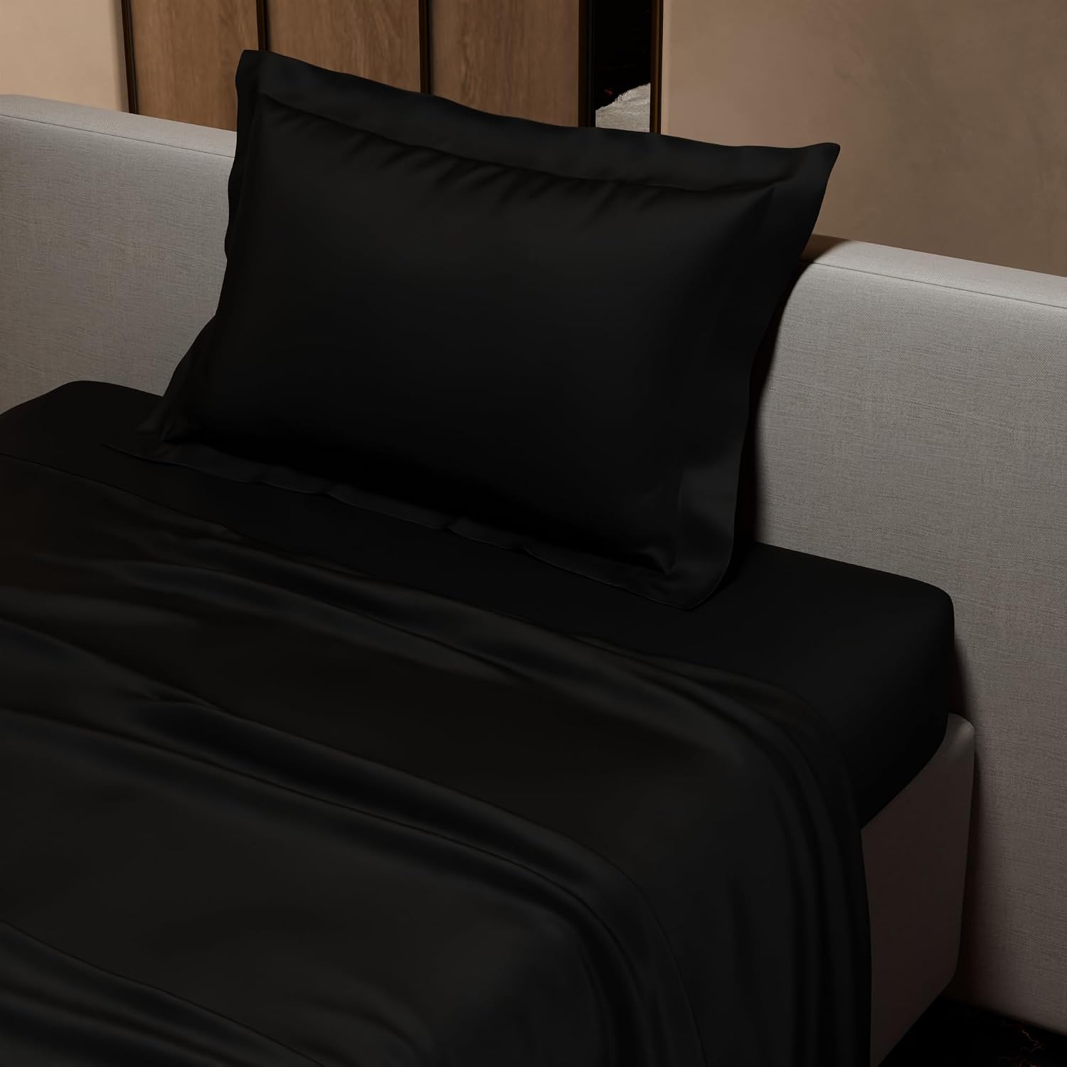 Single Bedsheet With 1 Pillow Cover - 60 X 90 Inches, Black | Premium Bedding Set, Home Decor, Wedding Gift For Couples, Housewarming, Anniversary