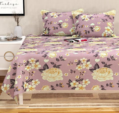 100% Cotton Double Bedsheets King Size With 2 Large Size Pillow Covers | 90 X 100 Inches, Mistyrose | Soft & Breathable Premium Printed Design Bedsheet