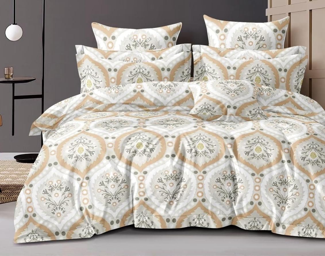 1 Single Glace Cotton Flat Bedsheet With 1 Pillow Cover & Single Comforter - 60 X 90 Inches, Beige | Soft & Durable For Everyday Use - All Season Comfort