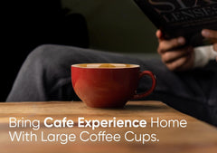 Large Ceramic Coffee Cup Set Of 2 - Burgundy, 350ml Each | Cappuccino Cup With Glossy Finish - Large Ceramic Coffee Cup | Premium Stoneware Coffee Cup | Microwave Safe - XL Cuppa