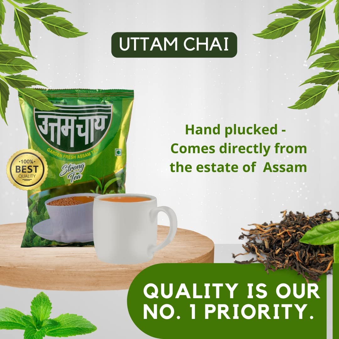 Uttam Tea Garden Fresh Assam CTC Tea - Pack Of 4 X 250gm, 8.8 Ounce Each | Premium Loose Leaf Chai Patti - Natural Ingredients, Preservatives Free