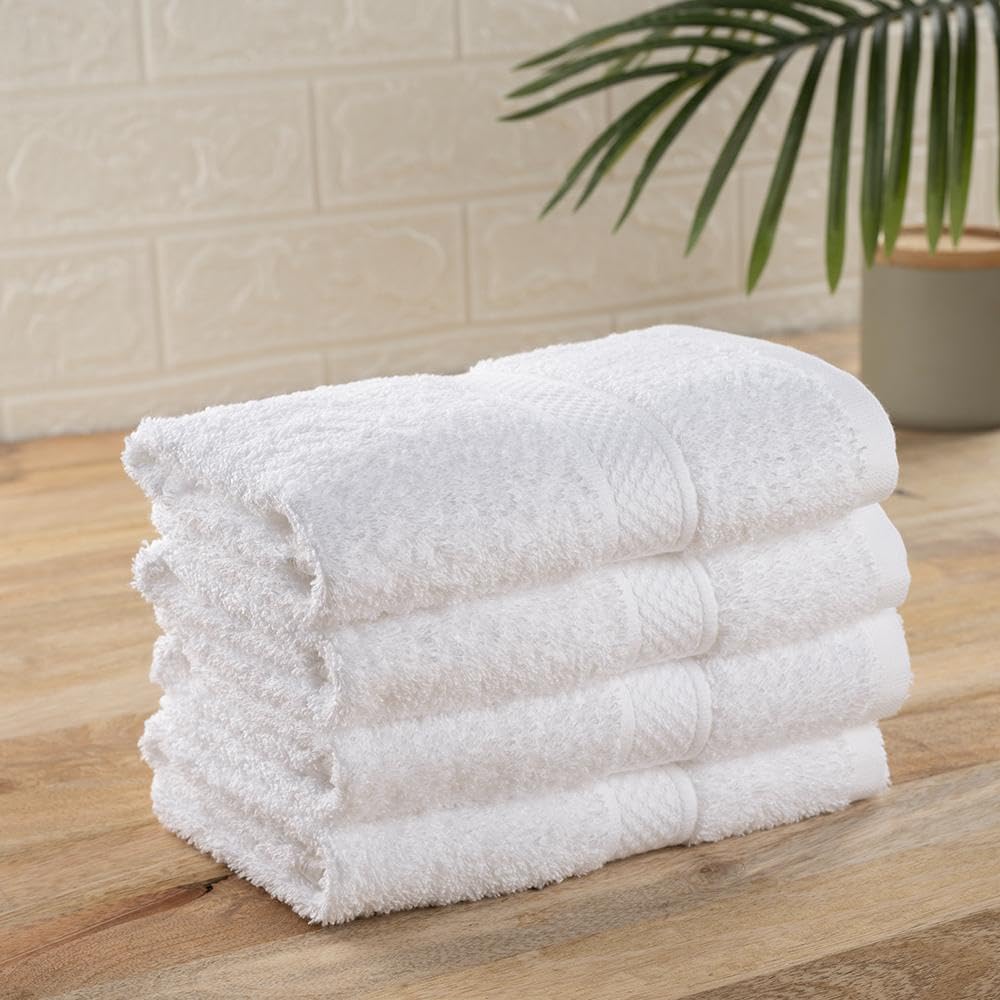 Wakefit Terry Cotton Soft Absorbent Hand Towel 500 Gsm (White)- Set Of 4
