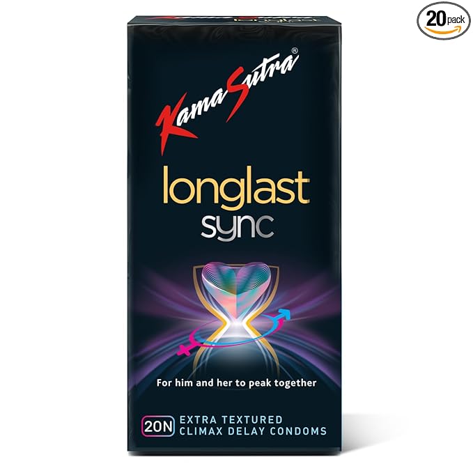Kamasutra Longlast Sync Condom For Men | Multi Textured Dotted Ribbed Contoured | Combo Pack Of 20