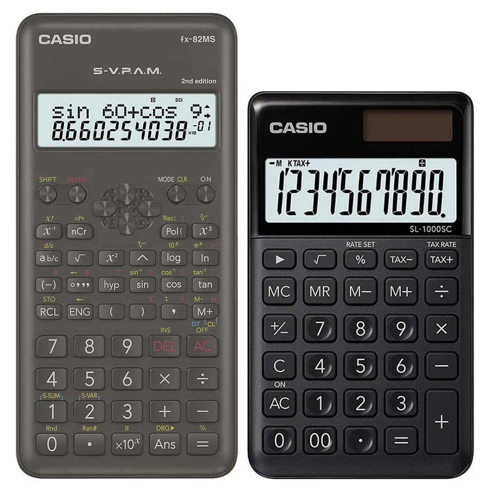 Casio FX-82MS 2nd Gen Scientific Calculator& Casio Sl-1000SC-BK Portable Calculator (Black)