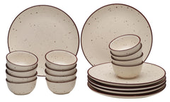 Handcrafted Ceramic Stoneware Dinner Set - Pack Of 18 Pcs, Beige | 6 Dinner Plates, 10.6 Inch Each + 12 Salad Bowl, 180ml Each - Microwave & Dishwasher Safe | Crockery Set For Dining & Gifting