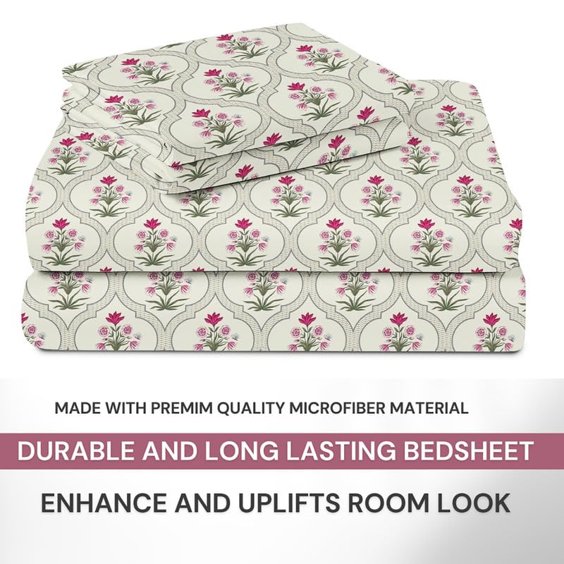 Single Bedsheet With 1 Pillow Covers - 60 X 90 Inches, Almond | 180 Thread Count-Super Soft Premium Brushed Glace Cotton Bedsheet, Breathable & Wrinkle Free