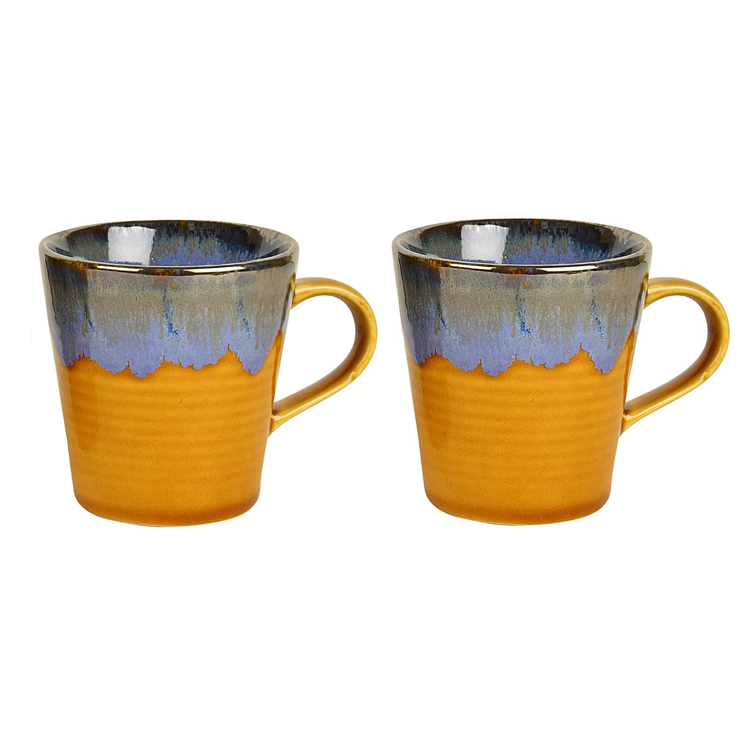 Studio Pottery Flow Design Ceramic Coffee Mugs Set Of 2 - 300ml Each, Golden | Milk Mugs - Chai Cups - Tea Cups & Mugs