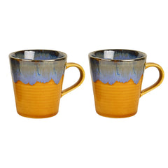 Studio Pottery Flow Design Ceramic Coffee Mugs Set Of 2 - 300ml Each, Golden | Milk Mugs - Chai Cups - Tea Cups & Mugs