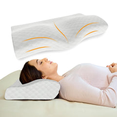 Memory Foam Cervical Neck Pillow, For Pain Relief, Size - 19 X 12 X 4 Inch | Soft Pillow For Improves Posture, Spinal Alignment, Neck Pain Relief | White Jacquard Cover - Pack Of 1
