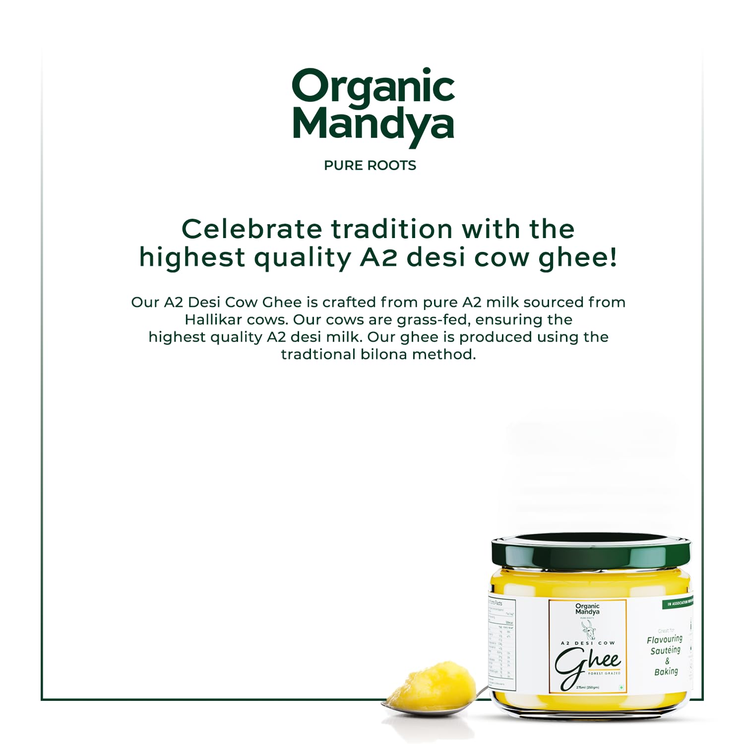 100% Pure A2 Desi Cow Ghee By Organic Mandya | Highly Nutritious Helps Keep Your Improves Hair Health Desi Cow Ghee | (275ml) 9.2 Ounce | Jar Pack