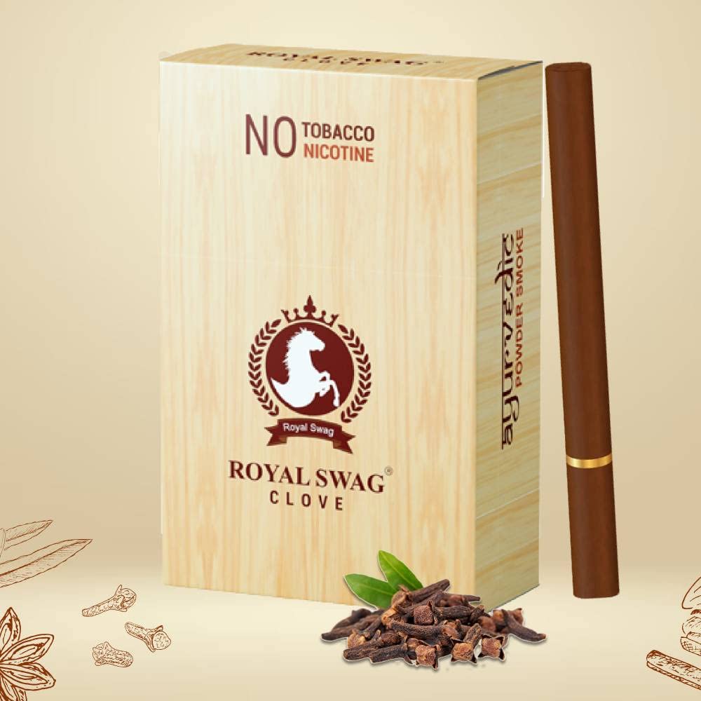 Royal Swag Herbal Cigarettes Clove Flavoured 60 Sticks | 100% Tobacco Free & Nicotine Free (Tobacco Alternatives) Herbal Smokes Made With Ayurvedic & Natural Herbs Pack Of 60