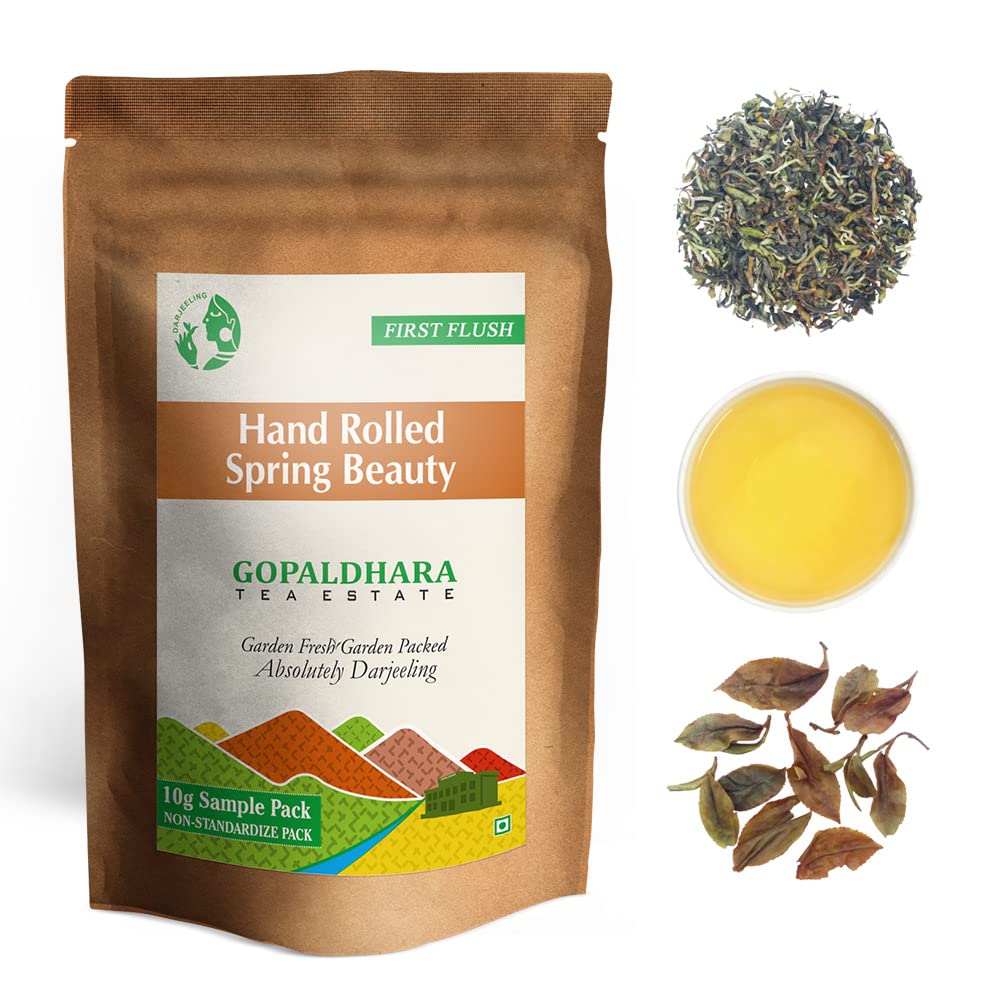 Gopaldhara Darjeeling Rare First Flush Tea Sample Pouches - Pack Of 6 Teas X 10gm, 0.35 Ounce Each | First Flush Low Caffeine Loose Leaves