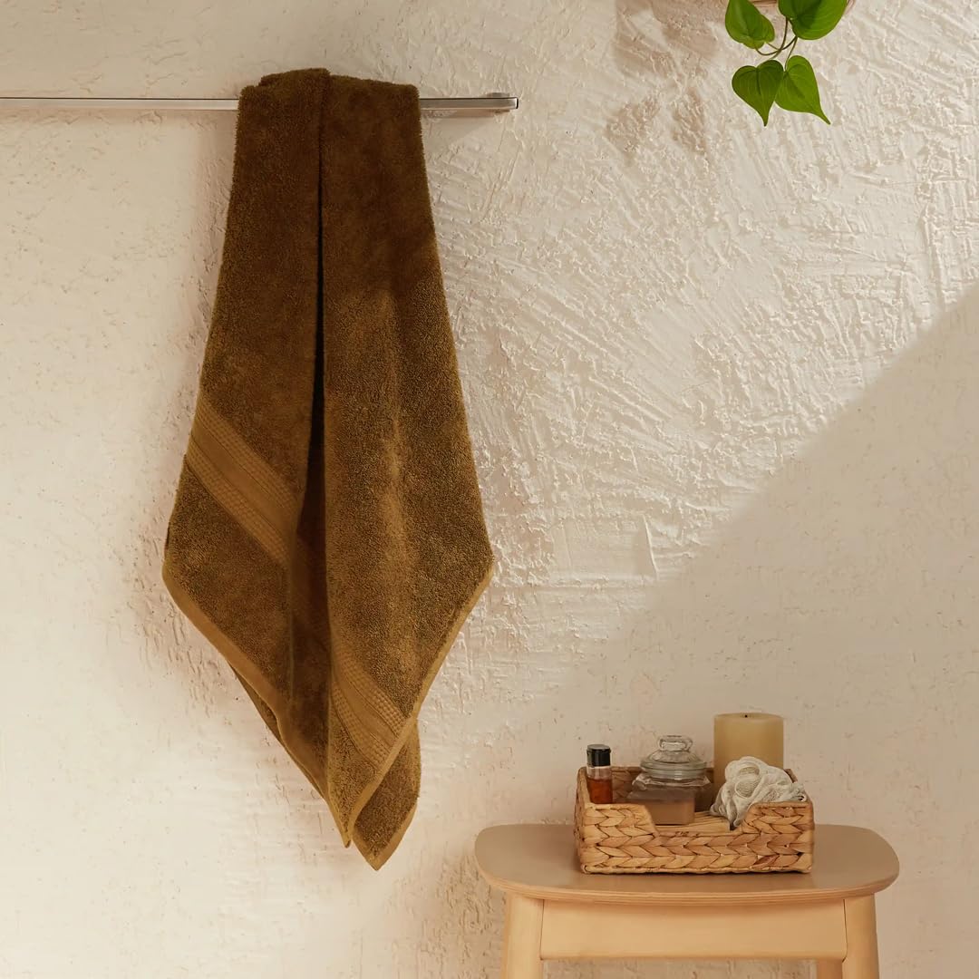Livspace Bath Towel 475 Gsm | Bath Towels Large Size 100% Cotton, Solid Dyed, Super Soft, Absorbent (Paleto Collection - Chocolate)