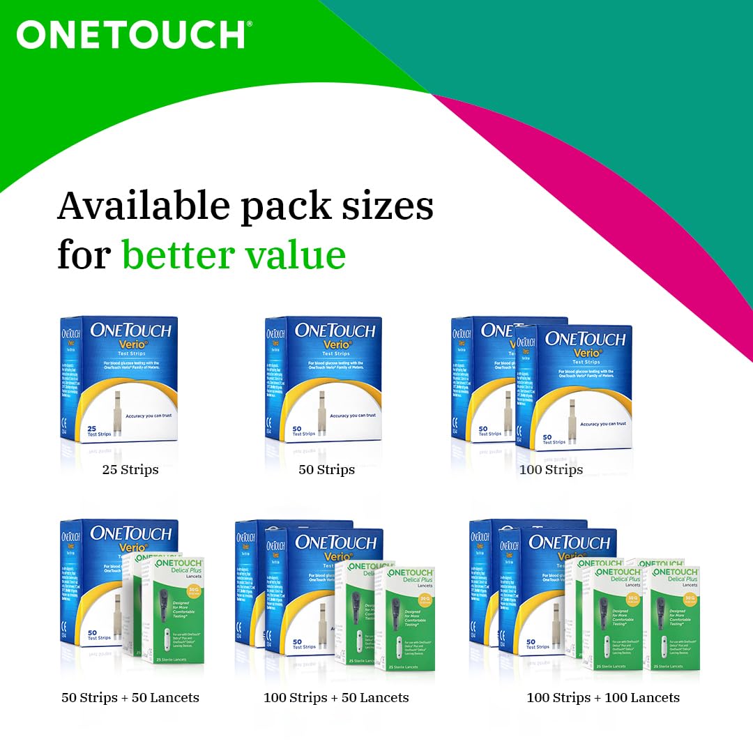 OneTouch Verio Test Strips - Pack of 25 Strips | Blood Sugar Test Machine Testing Strips | Global Iconic Brand | For use with OneTouch Verio Flex Glucometer