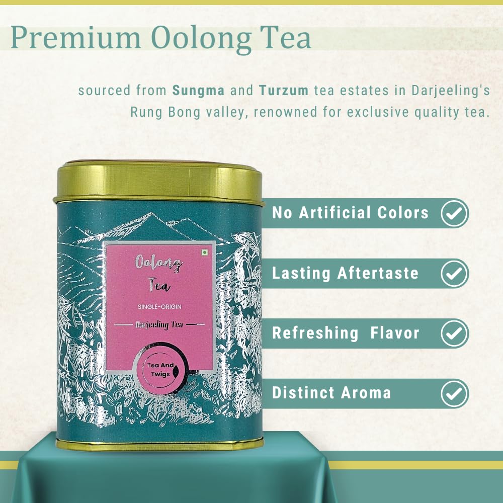 Tea And Twigs Oolong Darjeeling Tea - 50gm, 1.7 Ounce | Rich In Antioxidants, Refreshing Flavor - Low Caffeine, No Artificial Colors, Gluten Free