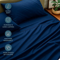 King Size Flat Sheet With 2 Pillow Covers - 108 X 108 Inches, Navy Blue | Soft, Breathable & Skin-Friendly Bedding For Daily Use | Machine Washable & Long-Lasting