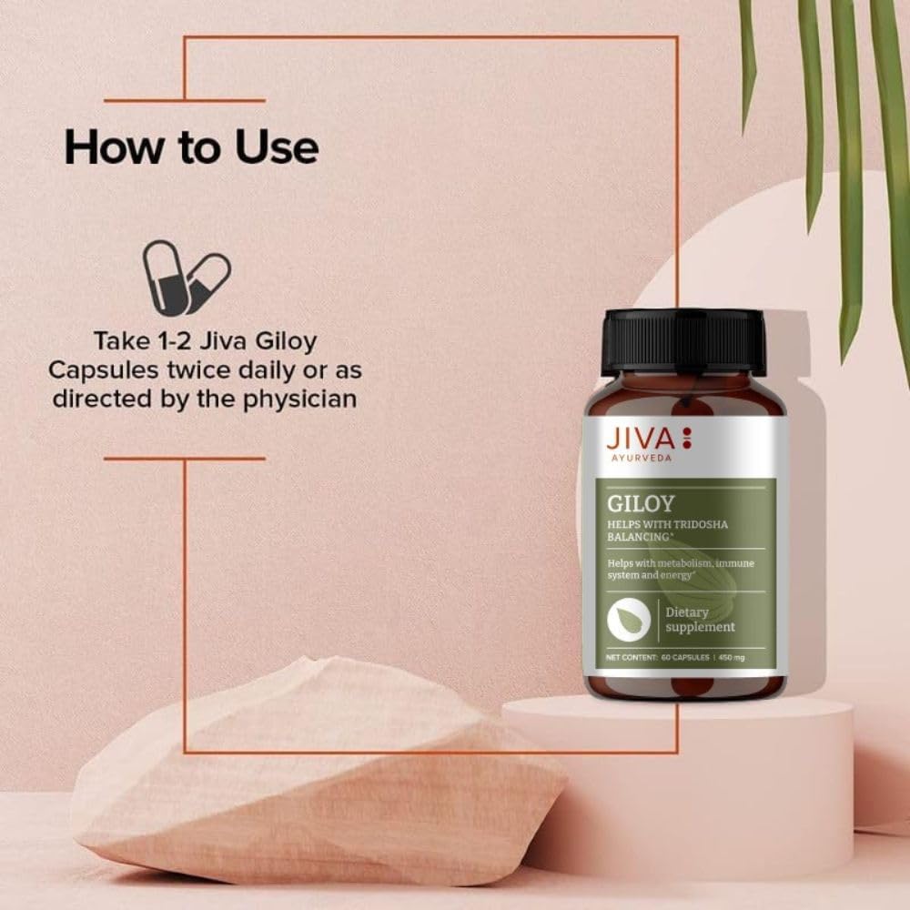Jiva Giloy For Digestion 100% Pure & Natural Ageing & Immunity Boost, Herbal Supplements, Rich In Antioxidants, Natural Immunity - Booster Herb | 60 Capsules 100gm 0.2lbs