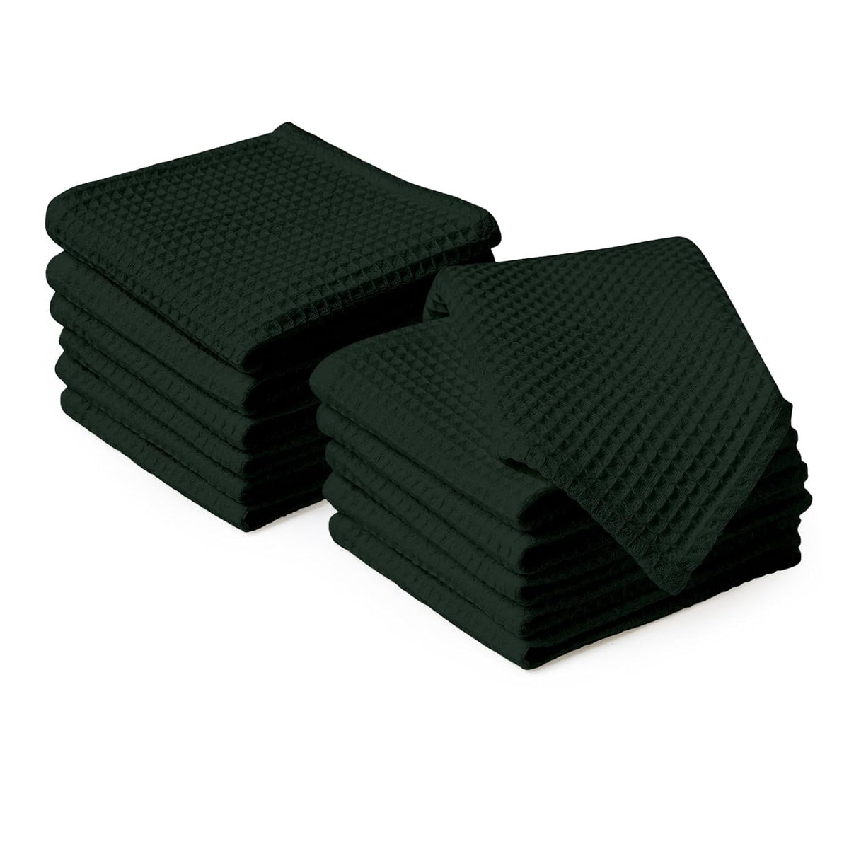Encasa Xo Kitchen Hand Towels Set 350 Gsm | Waffle Weave & Flat Hand Towel | Quick Drying Reusable Cotton Washcloths | Set Of 12 (Green)