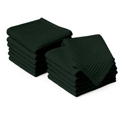 Encasa Xo Kitchen Hand Towels Set 350 Gsm | Waffle Weave & Flat Hand Towel | Quick Drying Reusable Cotton Washcloths | Set Of 12 (Green)