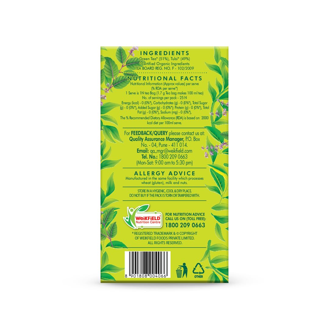 Eco Valley Divine Tulsi Organic Green Tea - 25 Tea Bags | Rich In Antioxidants, Zero Calories - Certified Organic Grown In Nilgiris, Low Caffeine