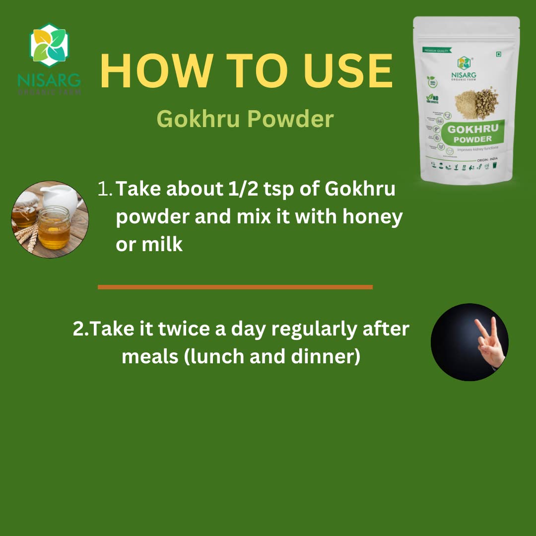 Nisarg Organic Farm Gokhru Gokshura Tribulus Terrestris Powder Natural, Non Gmo, No Added Preservative Or Additives Palleru Nerunjil Powder | 100gm 0.2lbs
