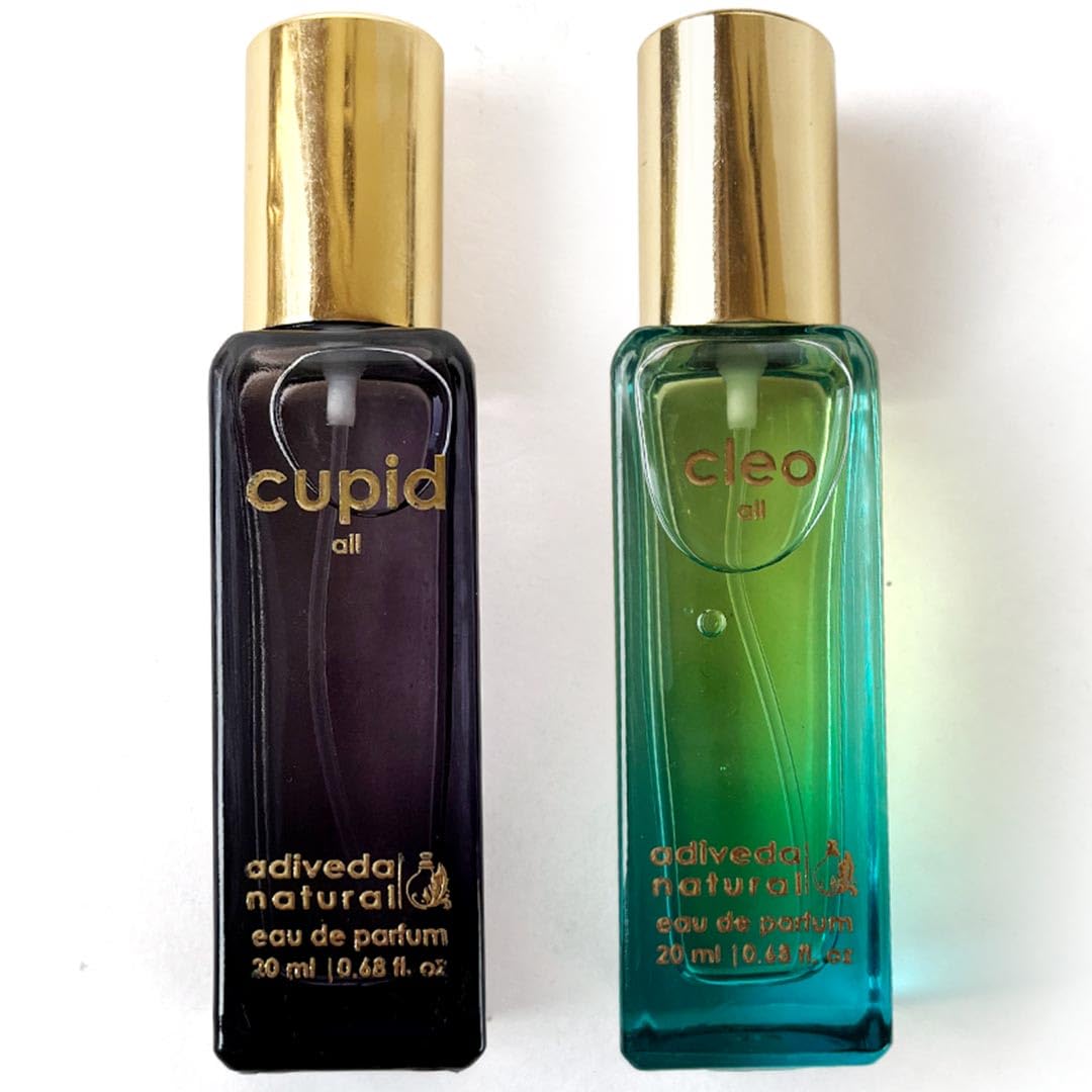 Adiveda Natural Cupid & Cleo Eau De Parfum 20ml Each 0.68 Fl.oz. | White Oud , Aqua Cool Unisex Pocket Perfume For All  Combo Of 2