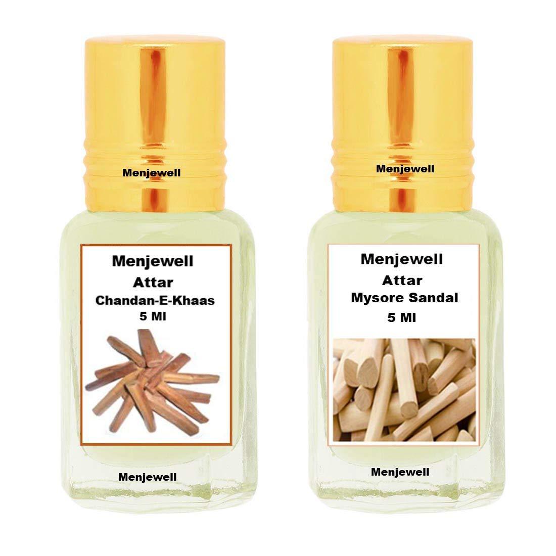 Menjewell Chandan-E-Khaas + Mysore Sandal Attar Perfume 2x 0.17 Fl.oz. Pack Of 2 | Unisex Fragrance | Long Lasting