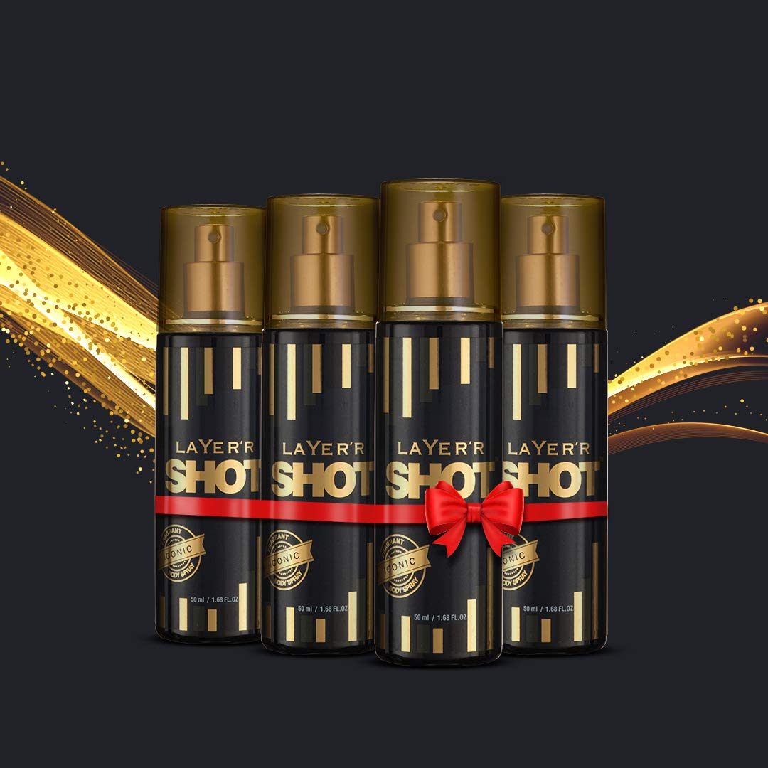 Layer'r Shot Gold Iconic Aromatic Scent Body Spray 50ml Each 1.6 Fl.oz. Each Pack Of 4