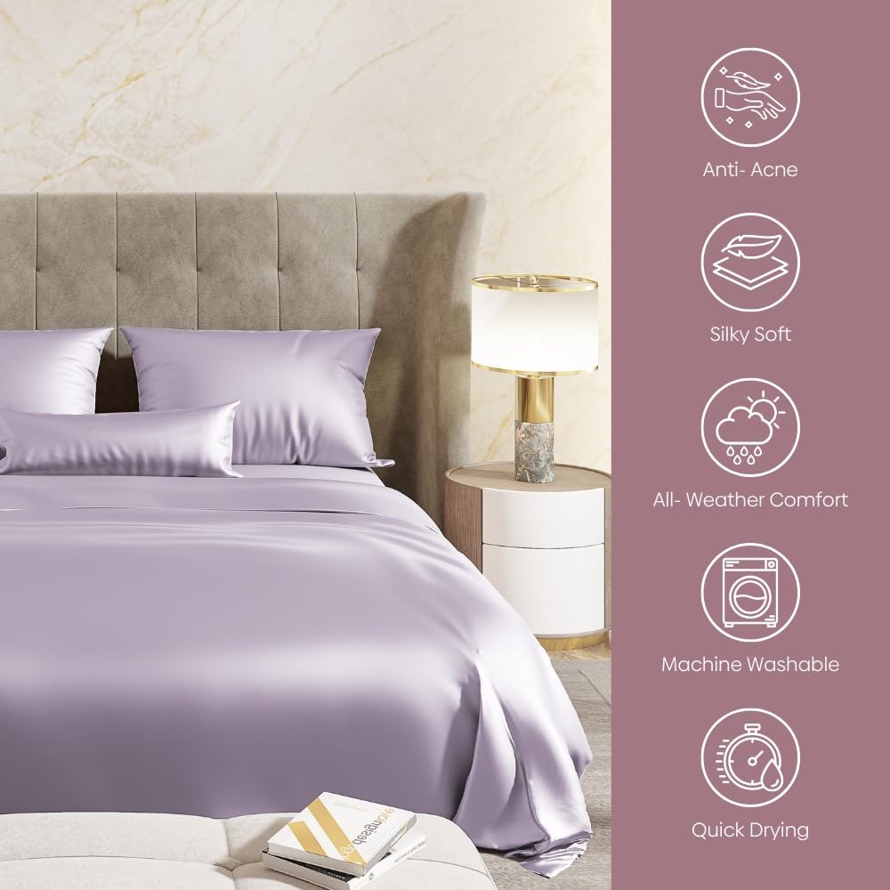 Satin Bedsheets For King Size With 2 Pillow Covers - 108 X 90 Inches, Serene Lilac | Elegance & Comfort Redefended | 300 Thread Count