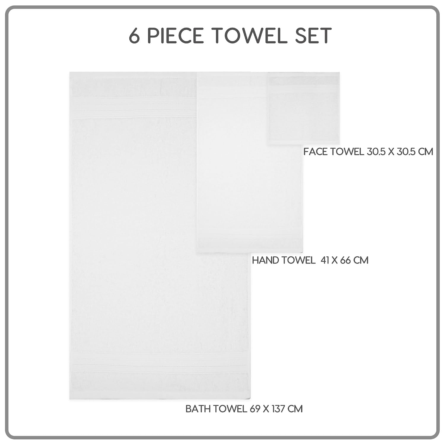 Trident Soft Comfort Air Rich Bath Towels 500 Gsm | 100% Cotton Towel, Super Soft, Highly Absorbent, 6 Pieces (White)
