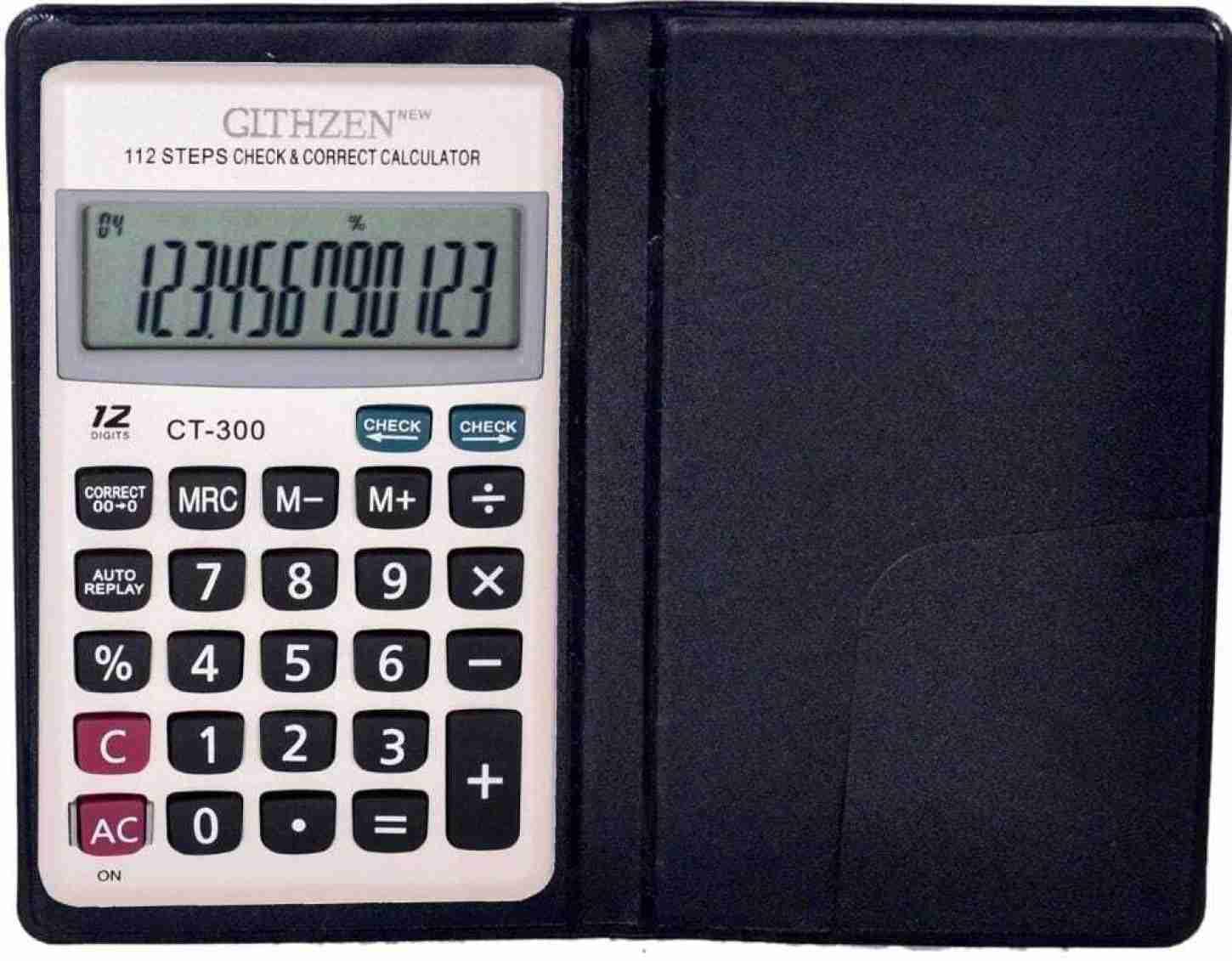 Githzen CT-300 Check & Correct Pocket Calculator, 12 Digits, Large Display, Auto Replay