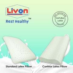 Latex Contour Pillow, Organic Pure Natural Pillow, White, Standard Size - 60 X 40 X 10 Cm | 65 Density, Breathable, Hypoallergenic, Neck Support, Cooling, Comforts, Latex Contour Pillow