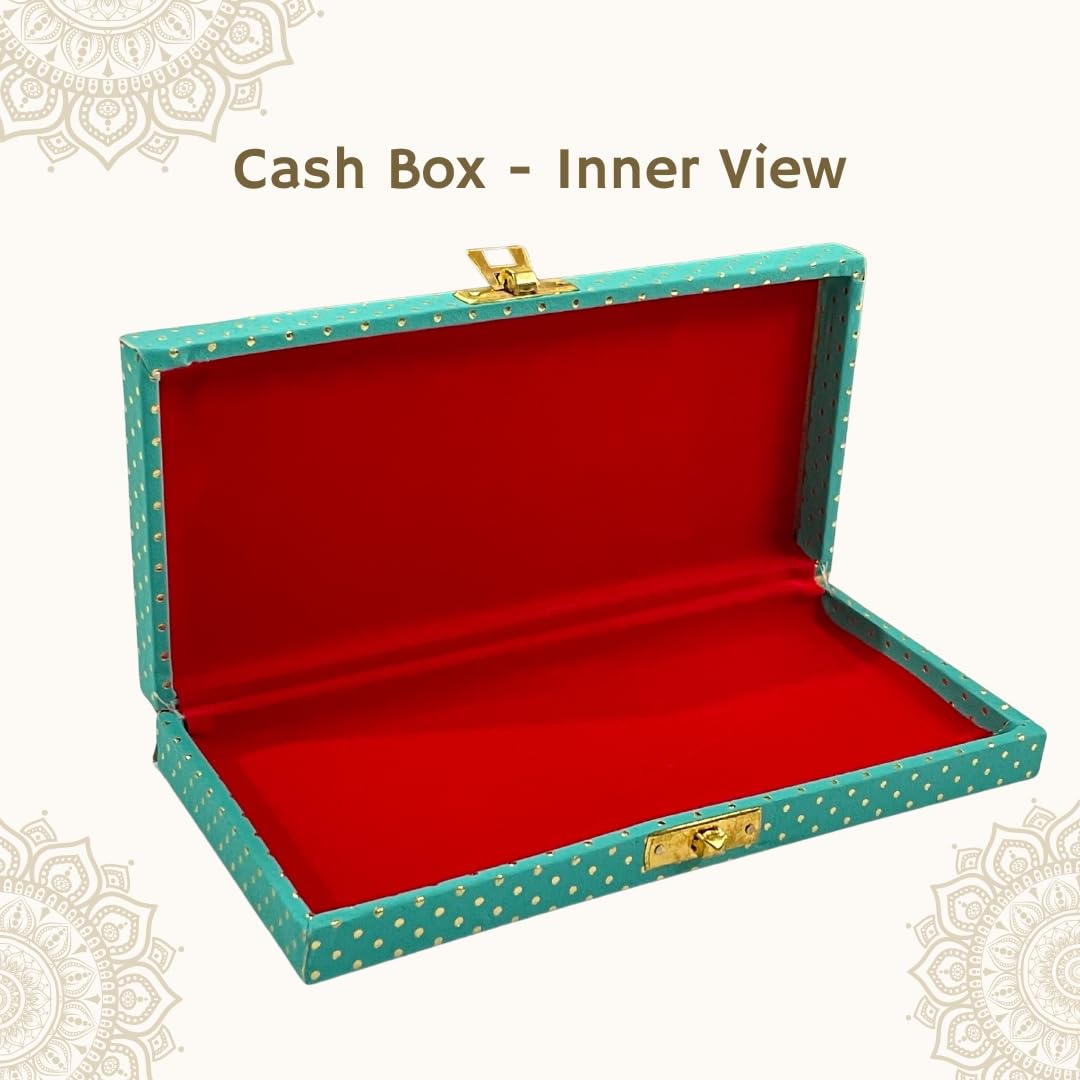Decorative Shagun Cash Gift Box For Money Gaddi, Jewellery, Gifting Sagan Wedding Occasion, Dot Pattern, Leatherette Finish Rectangle Shape, Colour - Green