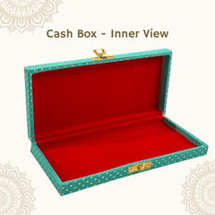 Decorative Shagun Cash Gift Box For Money Gaddi, Jewellery, Gifting Sagan Wedding Occasion, Dot Pattern, Leatherette Finish Rectangle Shape, Colour - Green