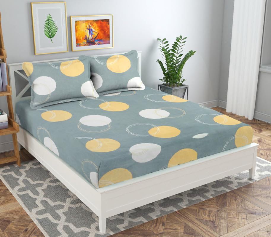 100% Cotton Bedsheet For Double Bed With Two King Size Pillow Covers | 90 X 90 Inches, Grey & Beige | Premium Super Soft Super Cotton Bedsheet
