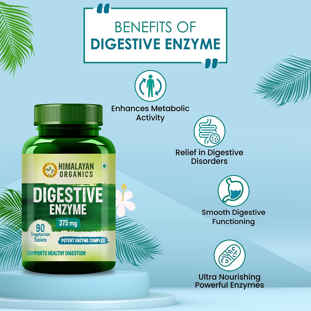 Himalayan Organics Digestive Enzyme With Bromelain & Papain Supplement | Supports Digestion & Better Absorption Of Nutrients, Health Management | 90 Tablets 150gm 0.3lbs Each Pack Of 3