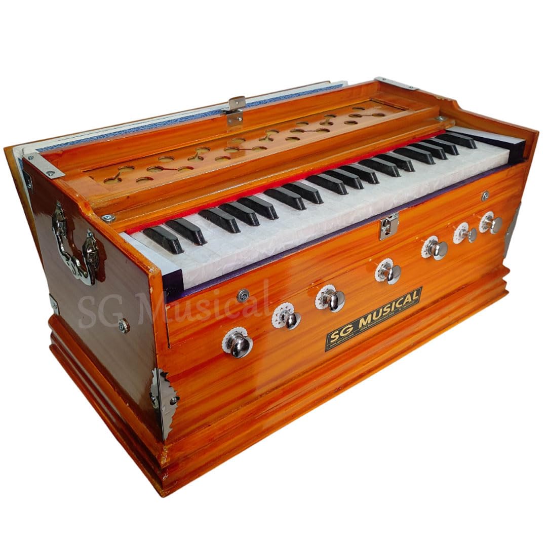 Musical Instrument Harmonium - 39 Keys, Double Fold Bellow, 7 Stoppers, 440v Tunned, Perfect Octave Range | Compact & Portable Design - Beige Color